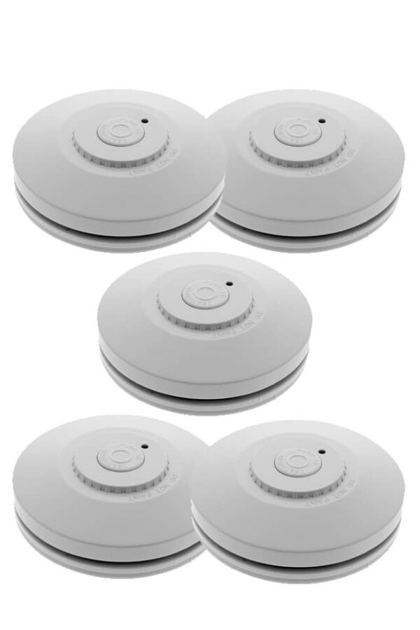 5 x RED Wireless Smoke Alarms with 10 Year Lithium Battery